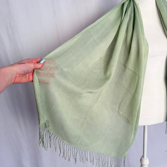 Light Green Fringe Scarf Shawl Wrap - Picture 5 of 8